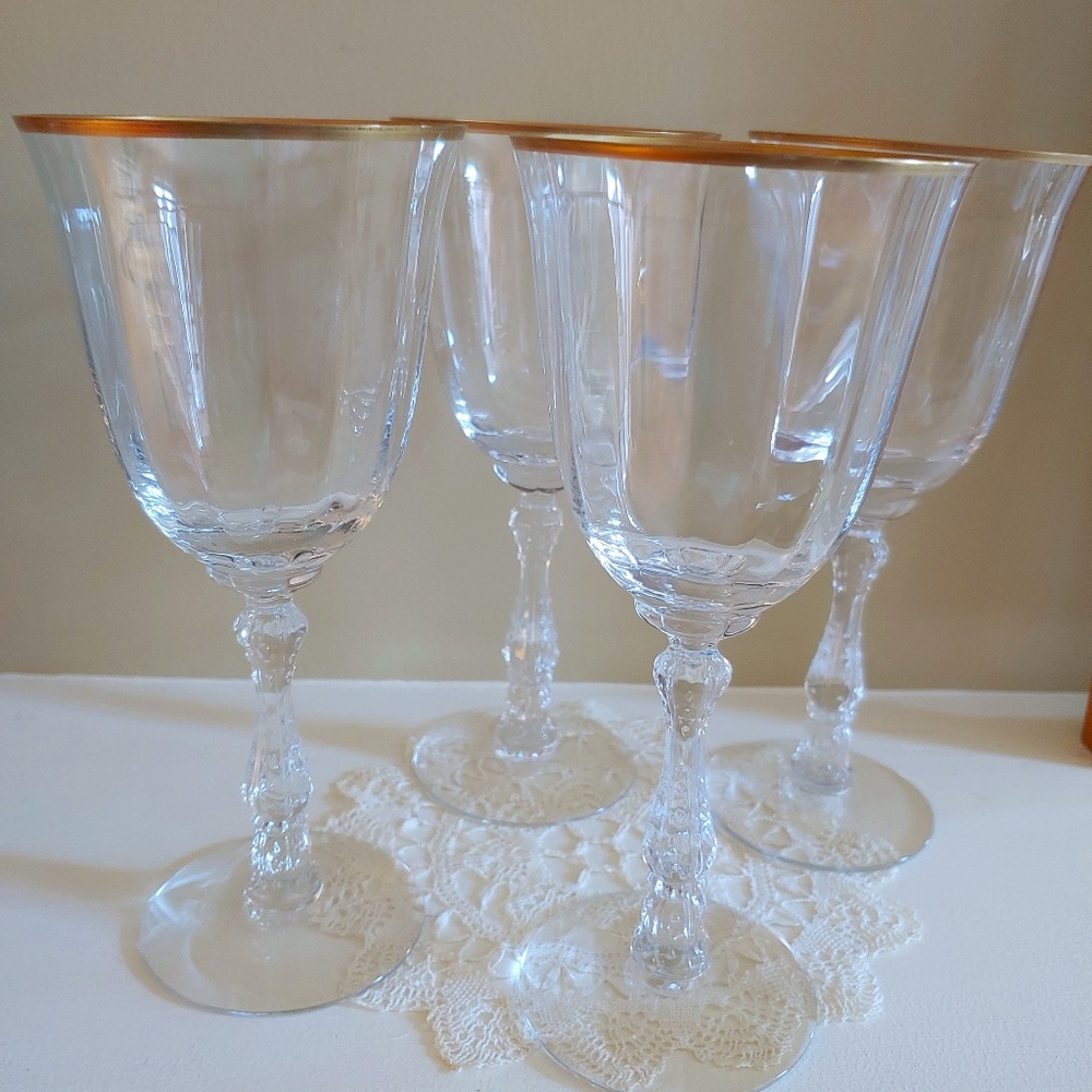Gold Rimmed Crystal Goblets (4)